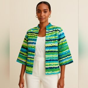 Lavender & Honey Open Front Jacket Blue Green 2X